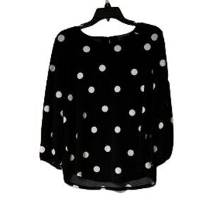 Adrianna Papell Black & White Polka Dot Blouse w/Balloon Sleeves  - Medium